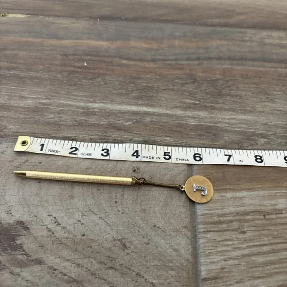Antique Gold Tone Click Pen w/ J Pendant (needs New Ink Cartridge)